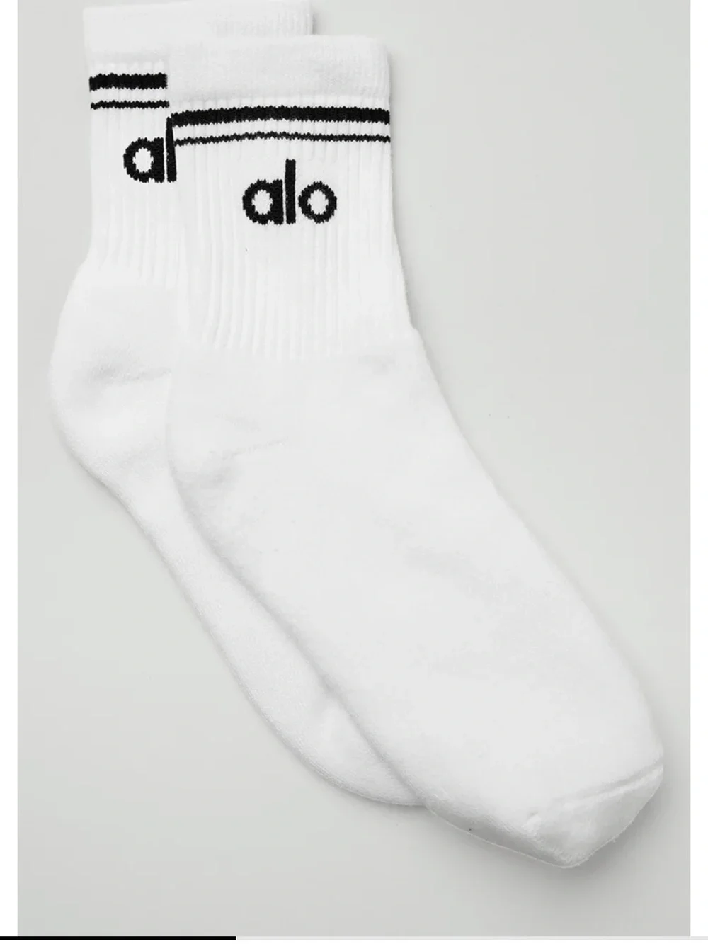ALO Yoga White Athletic Half-Crew Socks with Black Accents